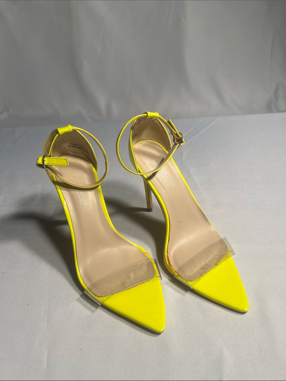 Anne Michelle Neon Yellow Pointed Toe Ankle Strap Heels